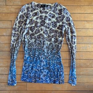 EUC Absolutely Famous Blue and Brown Long Sleeve Top